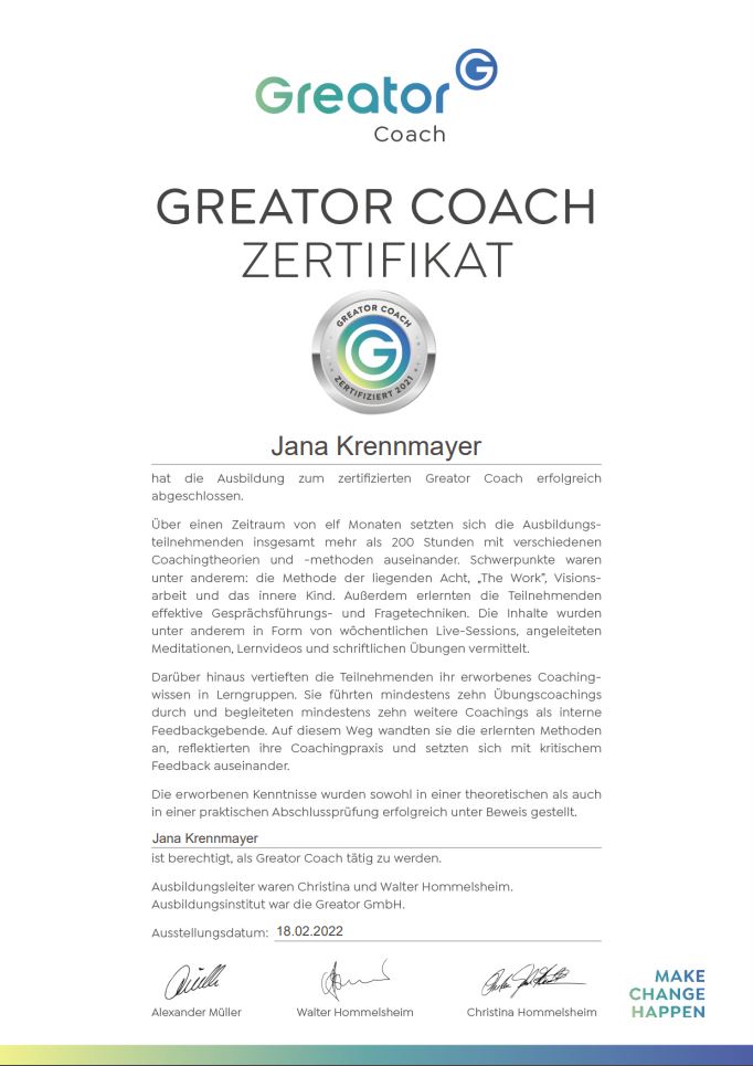 Greator Coach Zertifikat