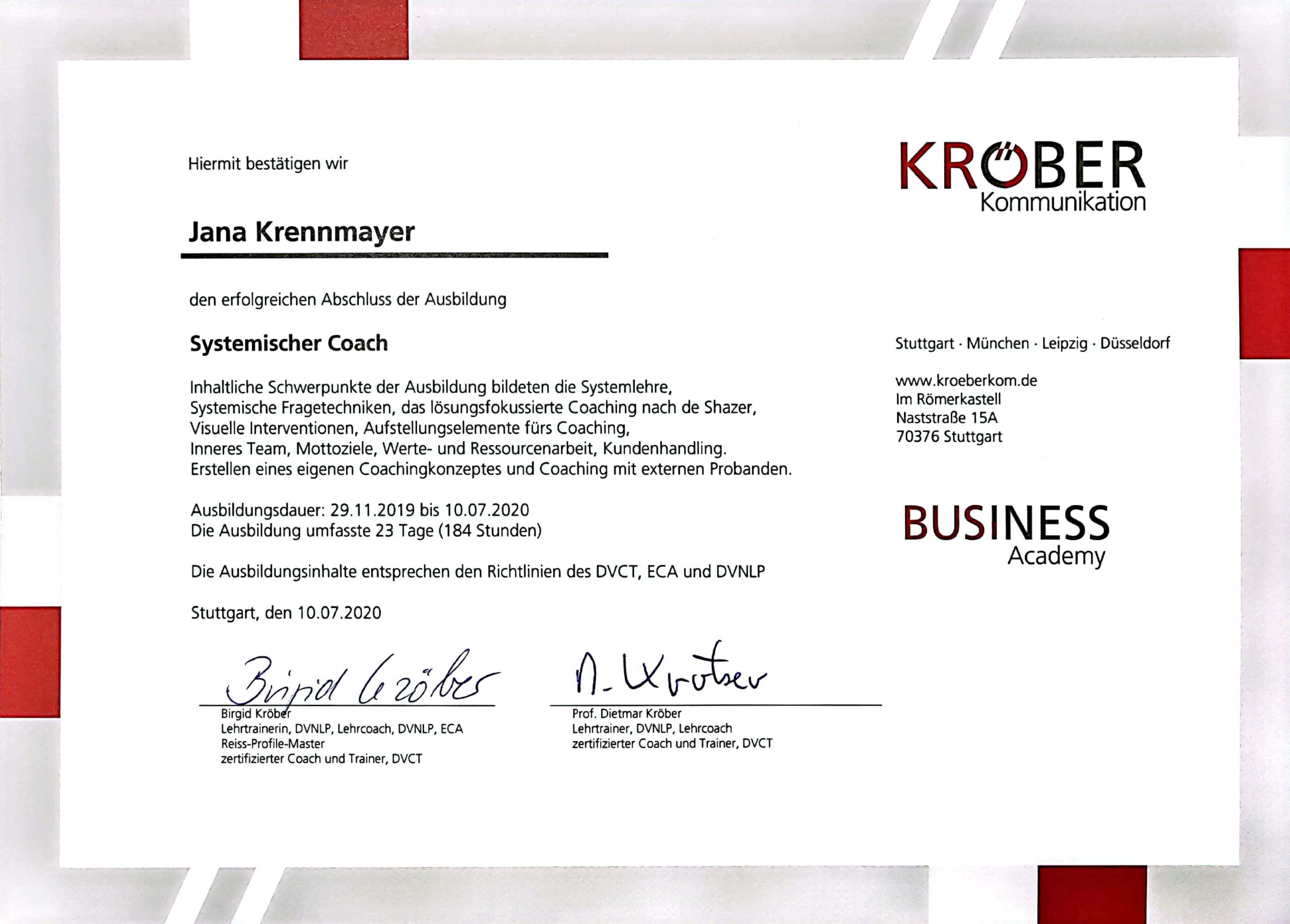 Kröber Zertifikat Life Coaching